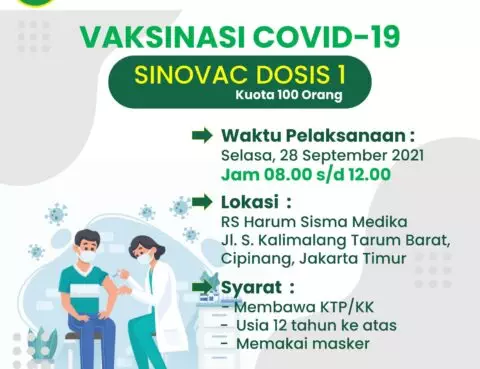 Pelayanan Vaksinasi Covid19 Sinovac dosis 1