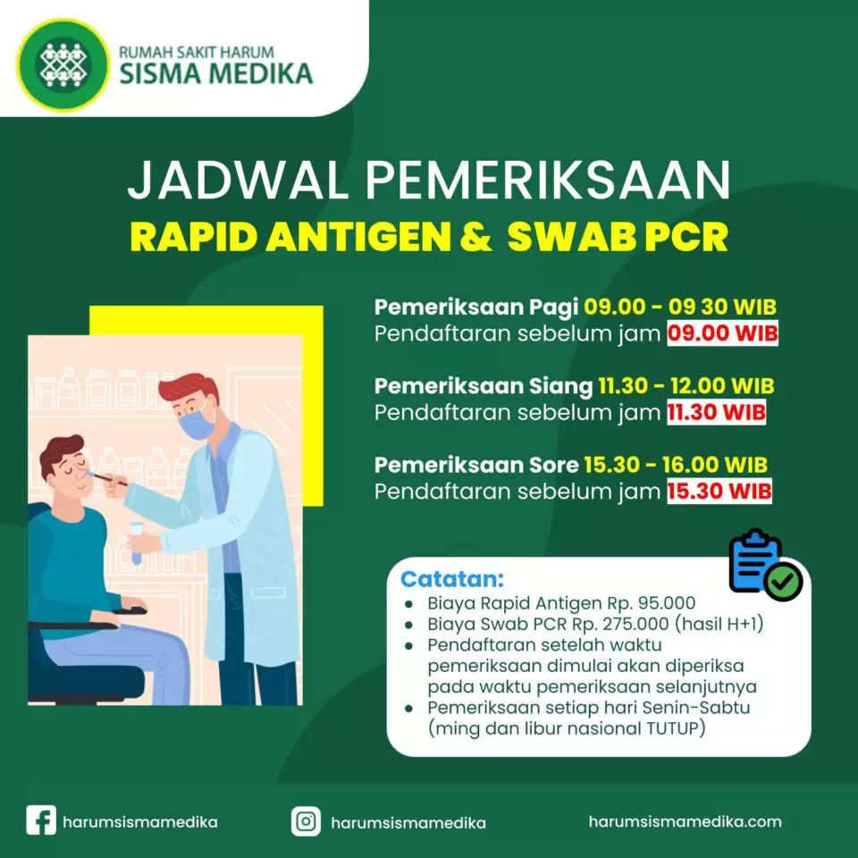 Jadwal Pemeriksaan Rapid Test Antigen dan Swab PCR